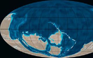 Okyanus Tethys'in tarihi.  En altta yaşıyoruz.  Perma tuzu denizi